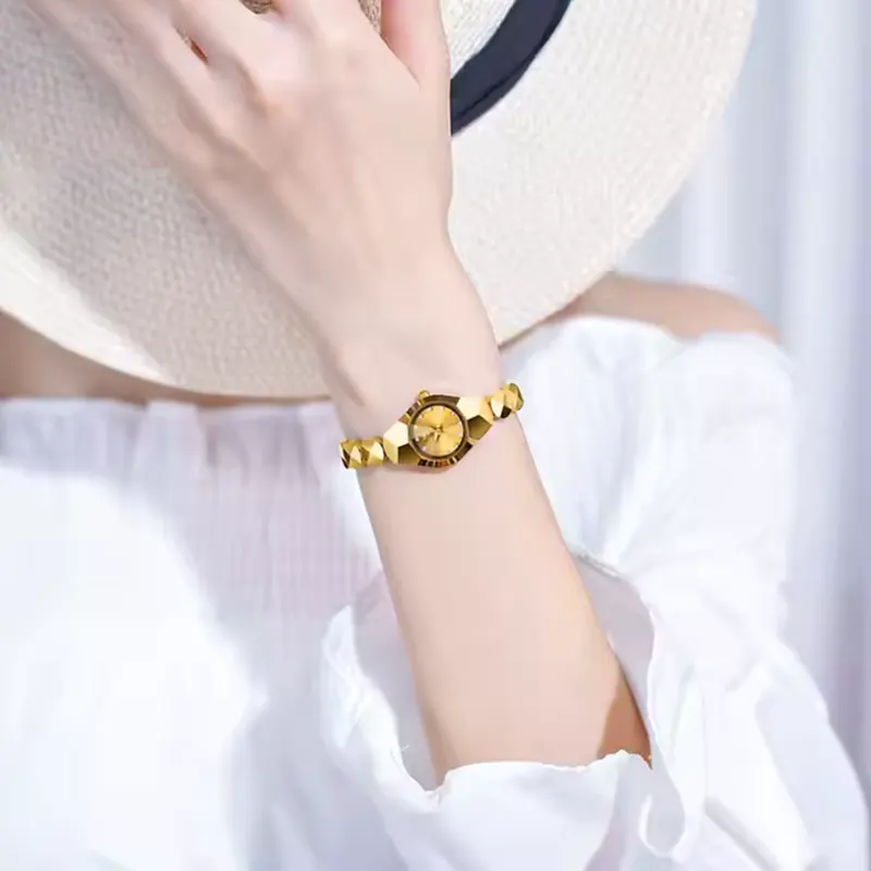 Olevs Tungsten Steel Gold Dial Ladies Watch- 7007